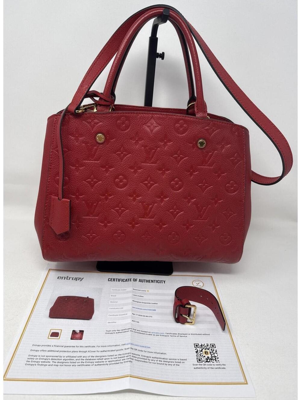 Authentic Louis Vuitton Montaigne Red Empreinte Leather Handbag MM
